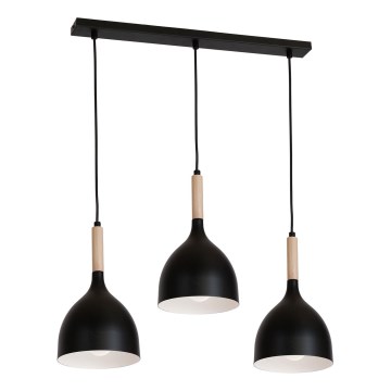 Luster na lanku NOAK WOOD 3xE27/15W/230V čierna/buk