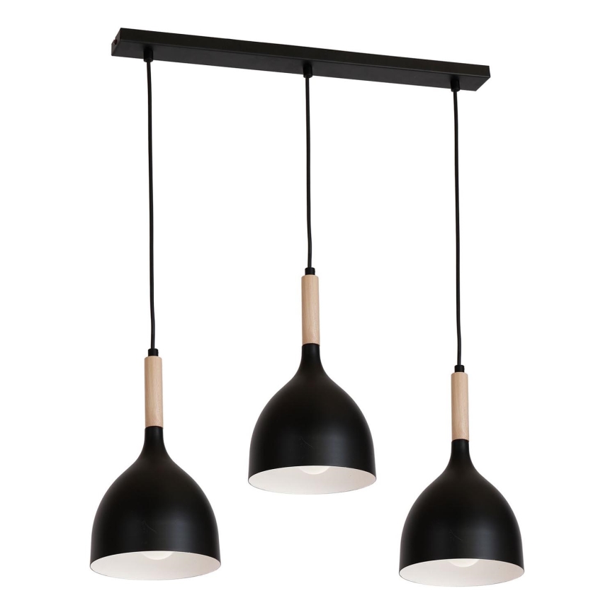 Luster na lanku NOAK WOOD 3xE27/15W/230V čierna/buk
