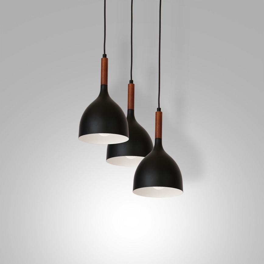 Luster na lanku NOAK WOOD 3xE27/15W/230V čierna/buk