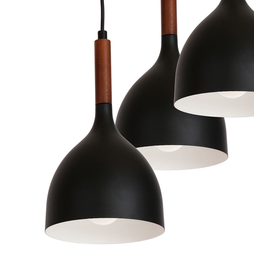 Luster na lanku NOAK WOOD 3xE27/15W/230V čierna/buk