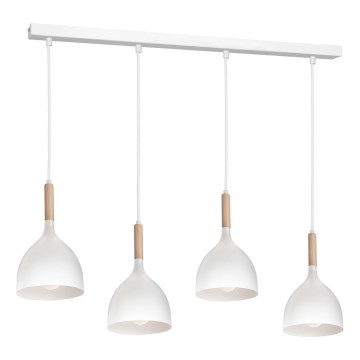 Luster na lanku NOAK WOOD 4xE27/15W/230V biela/buk