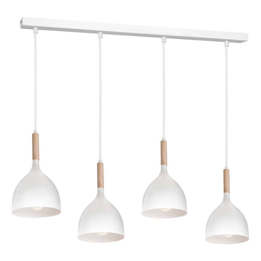 Luster na lanku NOAK WOOD 4xE27/15W/230V biela/buk
