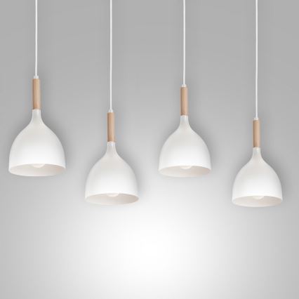 Luster na lanku NOAK WOOD 4xE27/15W/230V biela/buk