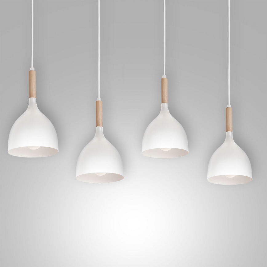 Luster na lanku NOAK WOOD 4xE27/15W/230V biela/buk