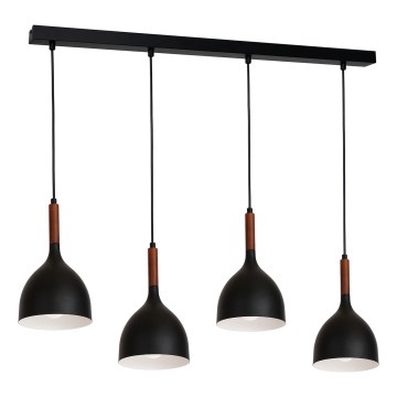 Luster na lanku NOAK WOOD 4xE27/15W/230V čierna/buk