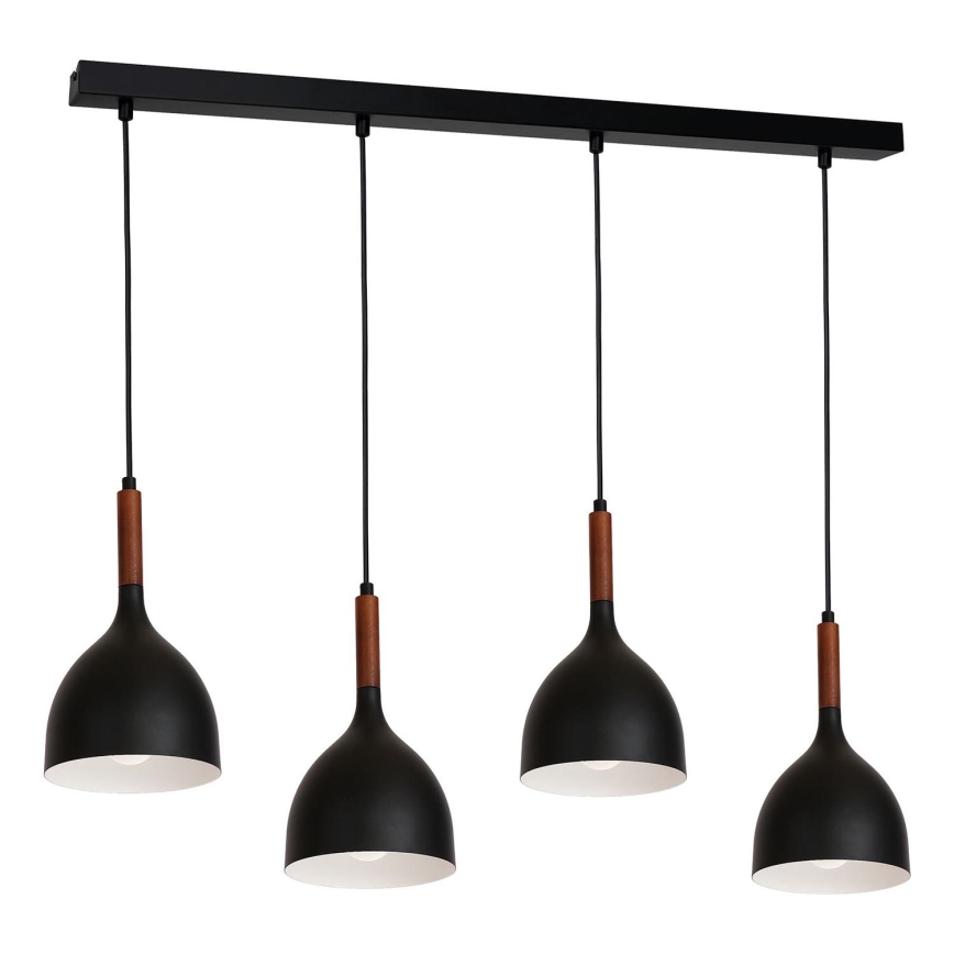Luster na lanku NOAK WOOD 4xE27/15W/230V čierna/buk