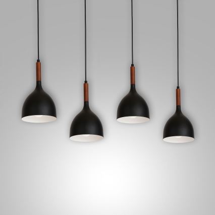Luster na lanku NOAK WOOD 4xE27/15W/230V čierna/buk
