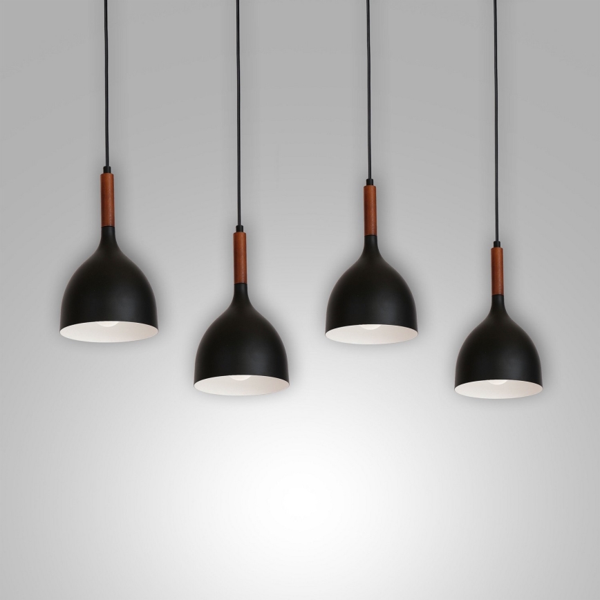 Luster na lanku NOAK WOOD 4xE27/15W/230V čierna/buk