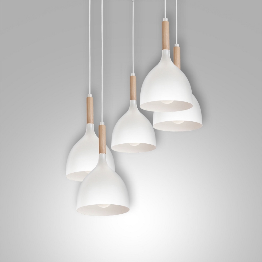 Luster na lanku NOAK WOOD 5xE27/15W/230V biela/buk