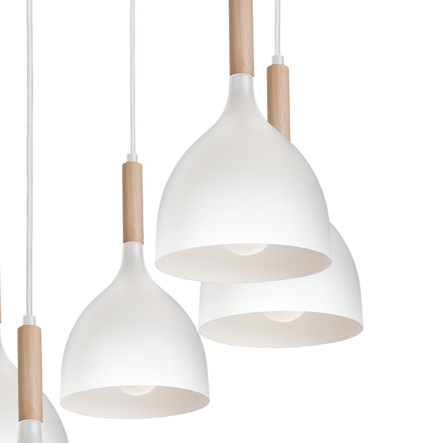 Luster na lanku NOAK WOOD 5xE27/15W/230V biela/buk