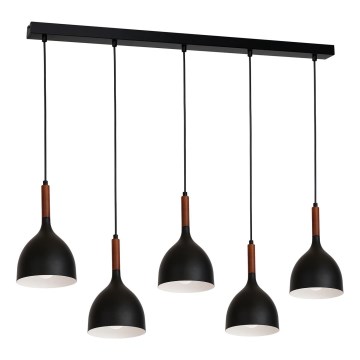 Luster na lanku NOAK WOOD 5xE27/15W/230V čierna/buk
