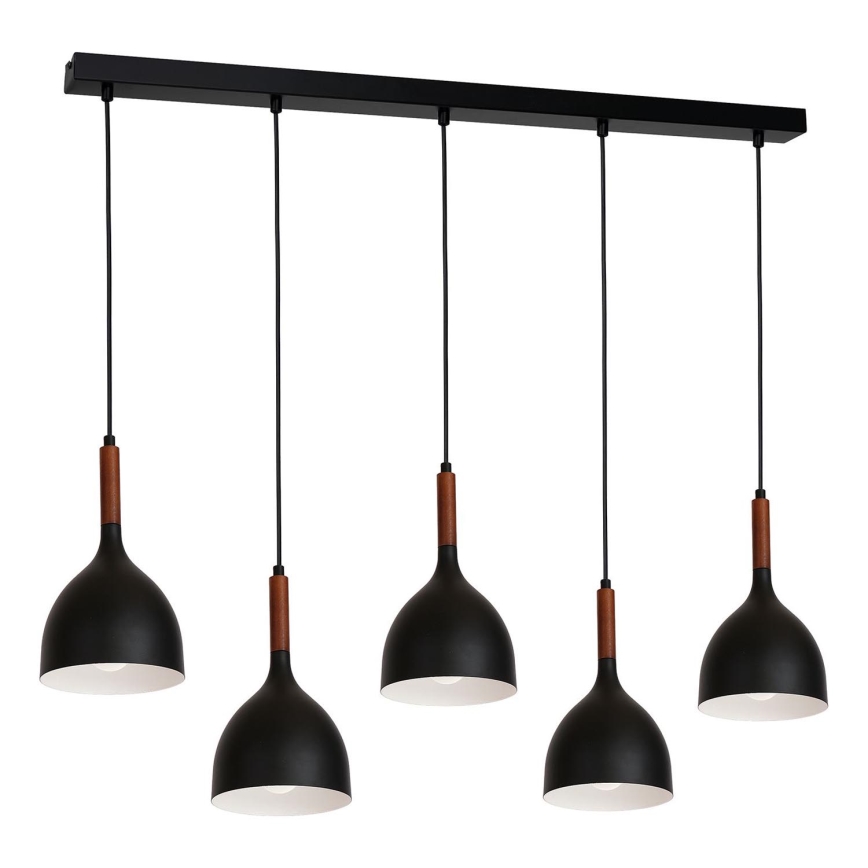 Luster na lanku NOAK WOOD 5xE27/15W/230V čierna/buk