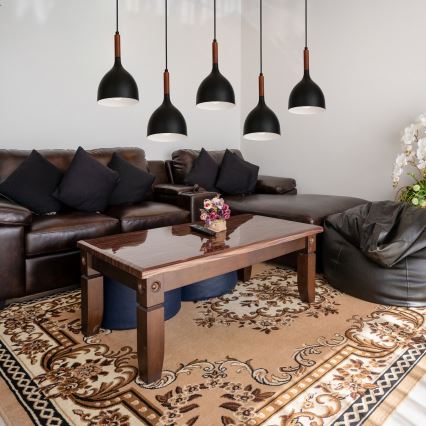 Luster na lanku NOAK WOOD 5xE27/15W/230V čierna/buk