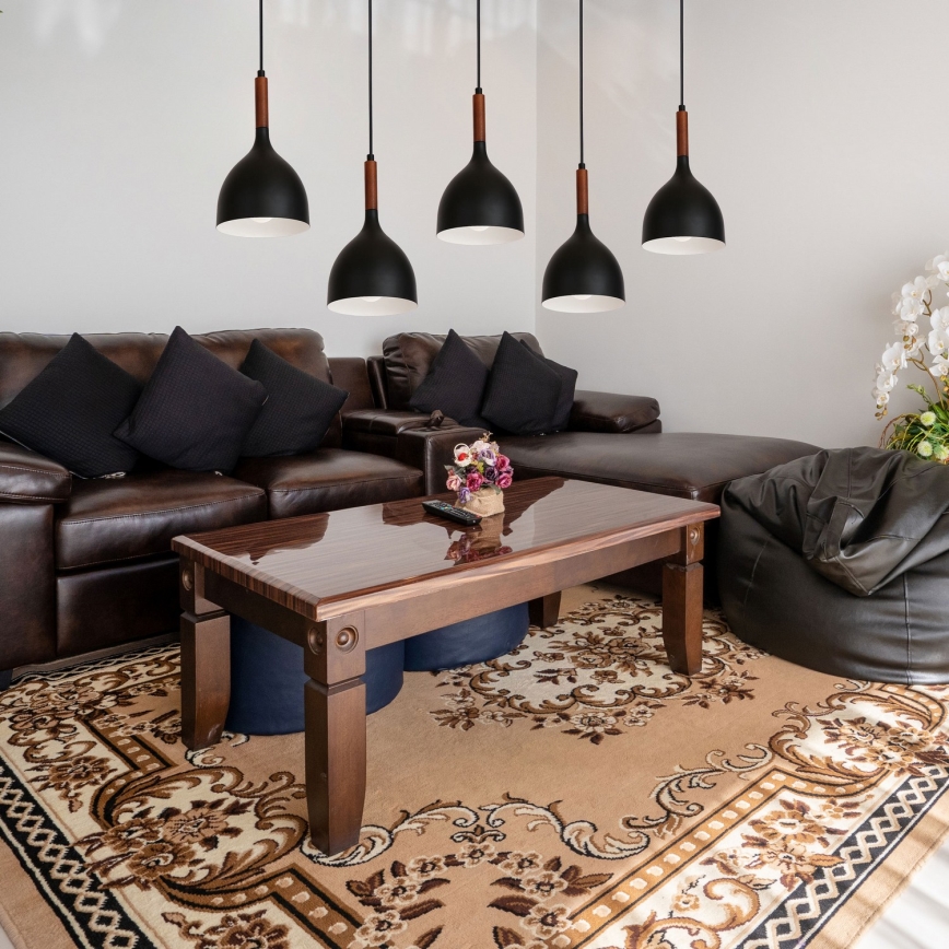 Luster na lanku NOAK WOOD 5xE27/15W/230V čierna/buk