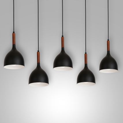 Luster na lanku NOAK WOOD 5xE27/15W/230V čierna/buk