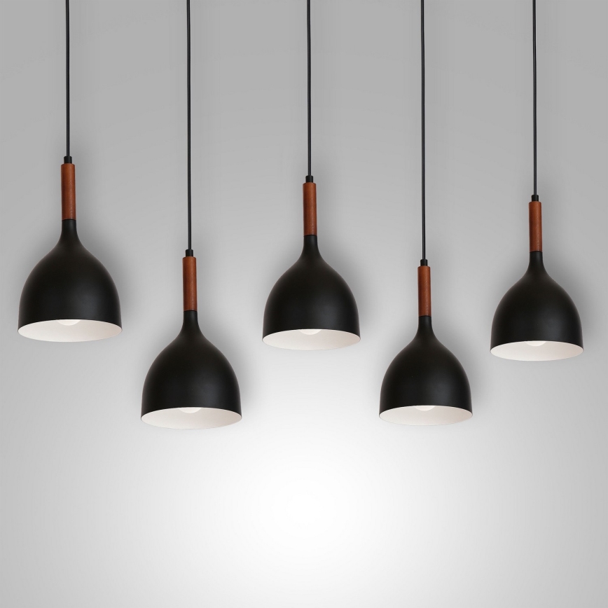 Luster na lanku NOAK WOOD 5xE27/15W/230V čierna/buk