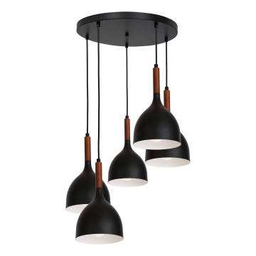 Luster na lanku NOAK WOOD 5xE27/15W/230V čierna/buk