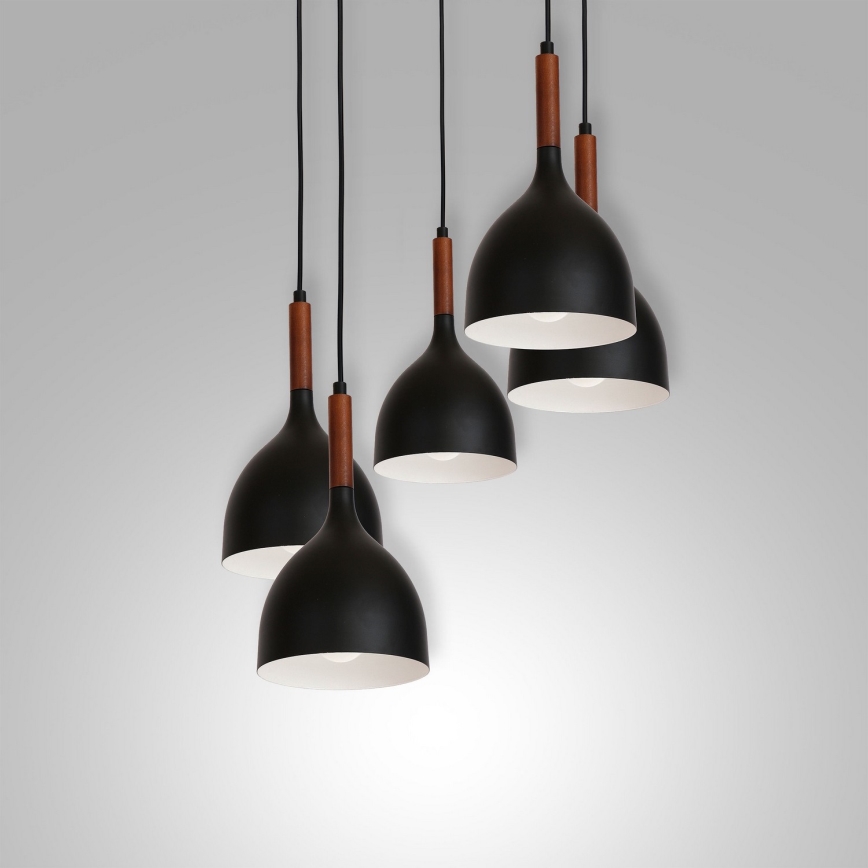 Luster na lanku NOAK WOOD 5xE27/15W/230V čierna/buk