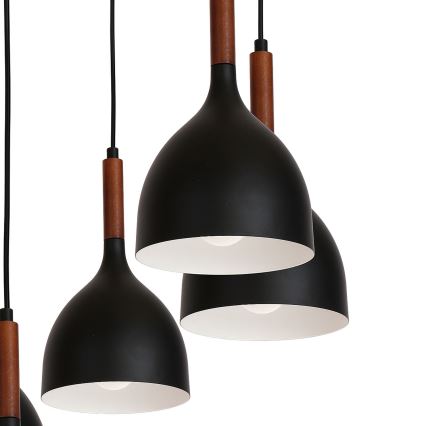 Luster na lanku NOAK WOOD 5xE27/15W/230V čierna/buk