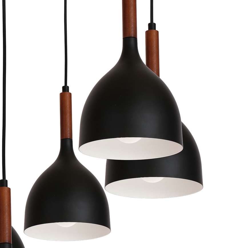Luster na lanku NOAK WOOD 5xE27/15W/230V čierna/buk