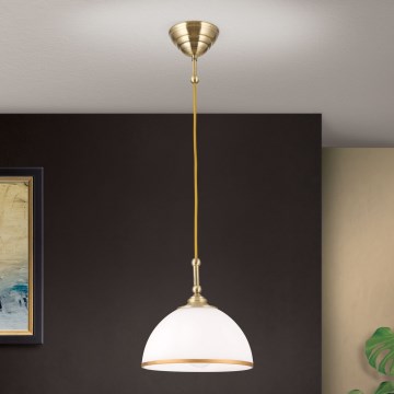 Luster na lanku OLD LAMP 1xE27/40W/230V biela/mosadz