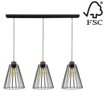 Luster na lanku ORAZIO 3xE27/60W/230V borovica – FSC certifikované