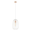Luster na lanku OVELLA 1xE27/15W/230V, priemer 25 cm, krémová/borovica