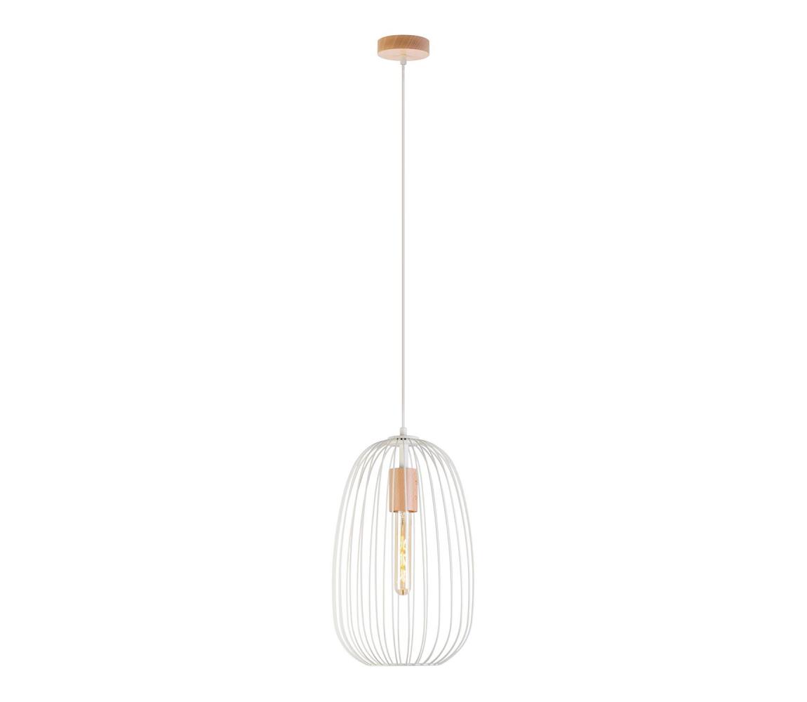 Luster na lanku OVELLA 1xE27/15W/230V, priemer 25 cm, krémová/borovica W-KM 1367/1 SAND+DS