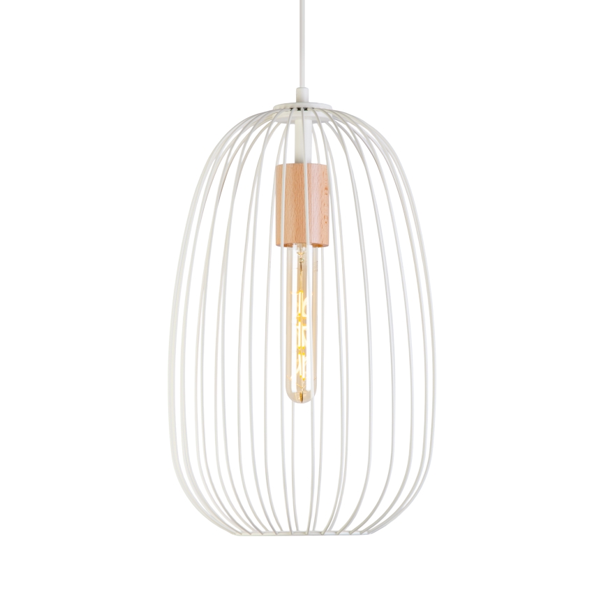 Luster na lanku OVELLA 1xE27/15W/230V, priemer 25 cm, krémová/borovica