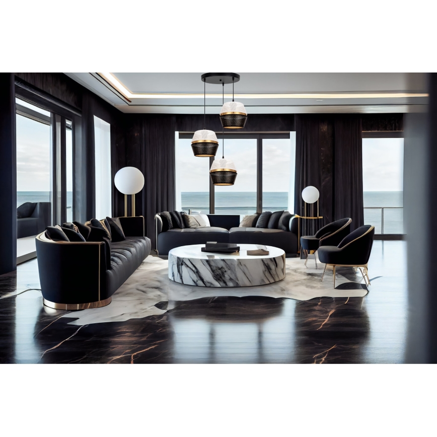 Luster na lanku PARIS 3xE27/60W/230V pr. 45 cm biela/čierna/zlatá