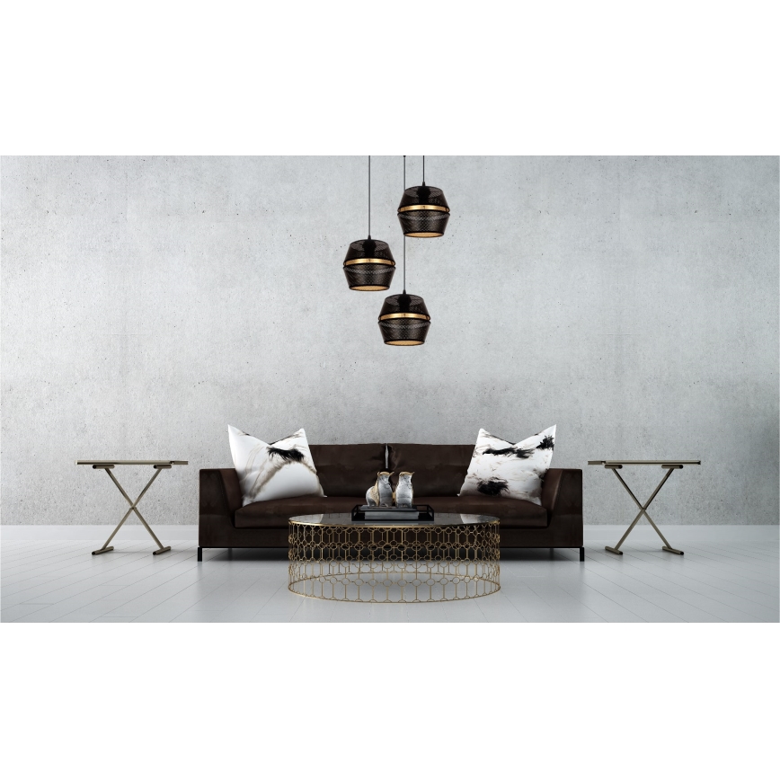 Luster na lanku PARIS 3xE27/60W/230V pr. 45 cm čierna/zlatá
