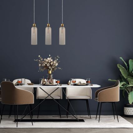 Luster na lanku PIEGA 3xE14/40W/230V mosadz/dymová béžová