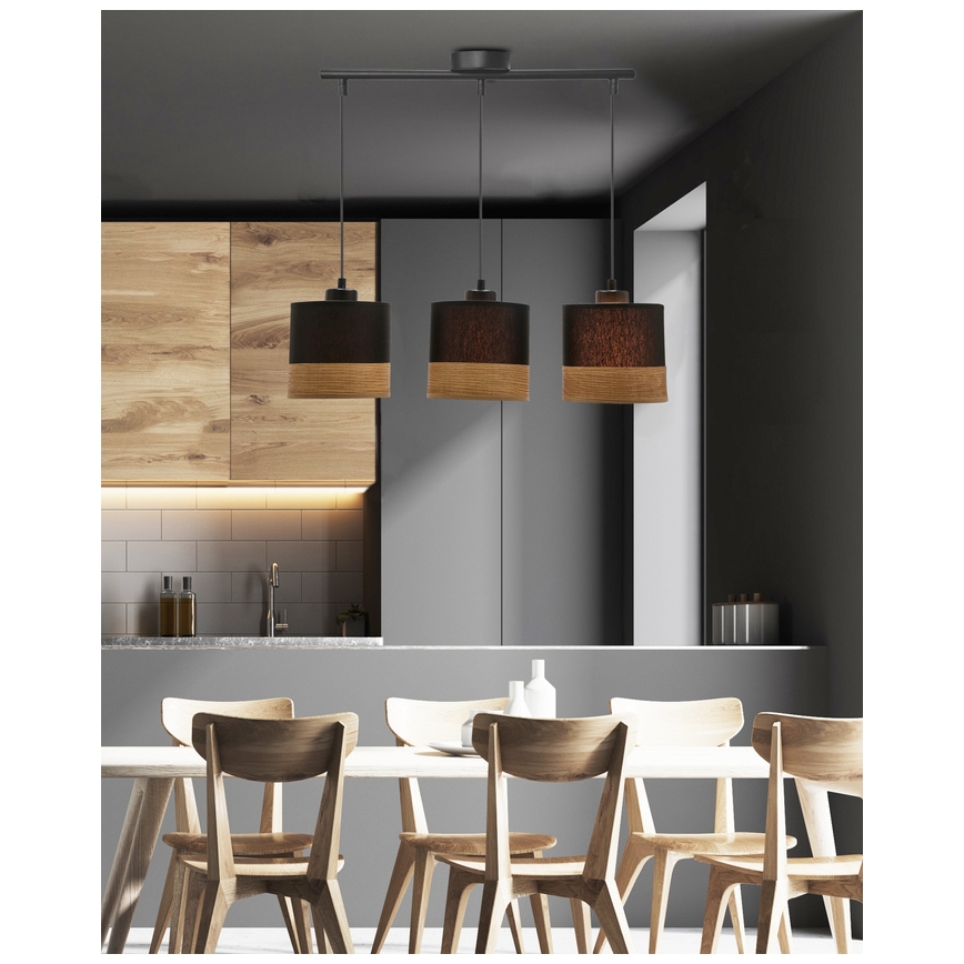 Luster na lanku PORTO 3xE27/60W/230V čierna/hnedá