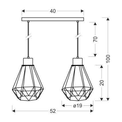 Luster na lanku PRIMO 2xE27/60W/230V čierna/zlatá