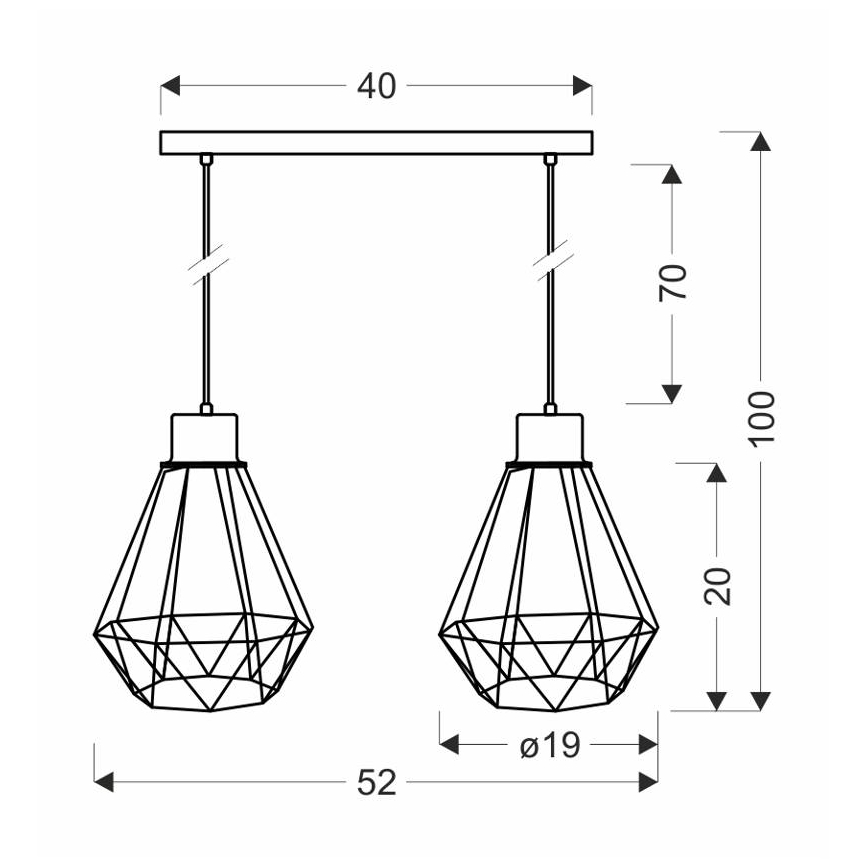 Luster na lanku PRIMO 2xE27/60W/230V čierna/zlatá