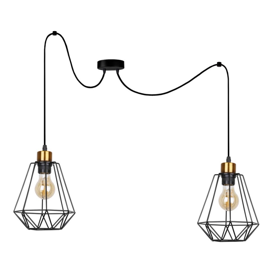 Luster na lanku PRIMO 2xE27/60W/230V pavúk čierna/zlatá