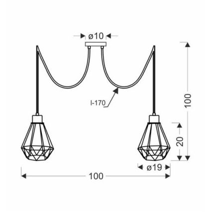Luster na lanku PRIMO 2xE27/60W/230V pavúk čierna/zlatá