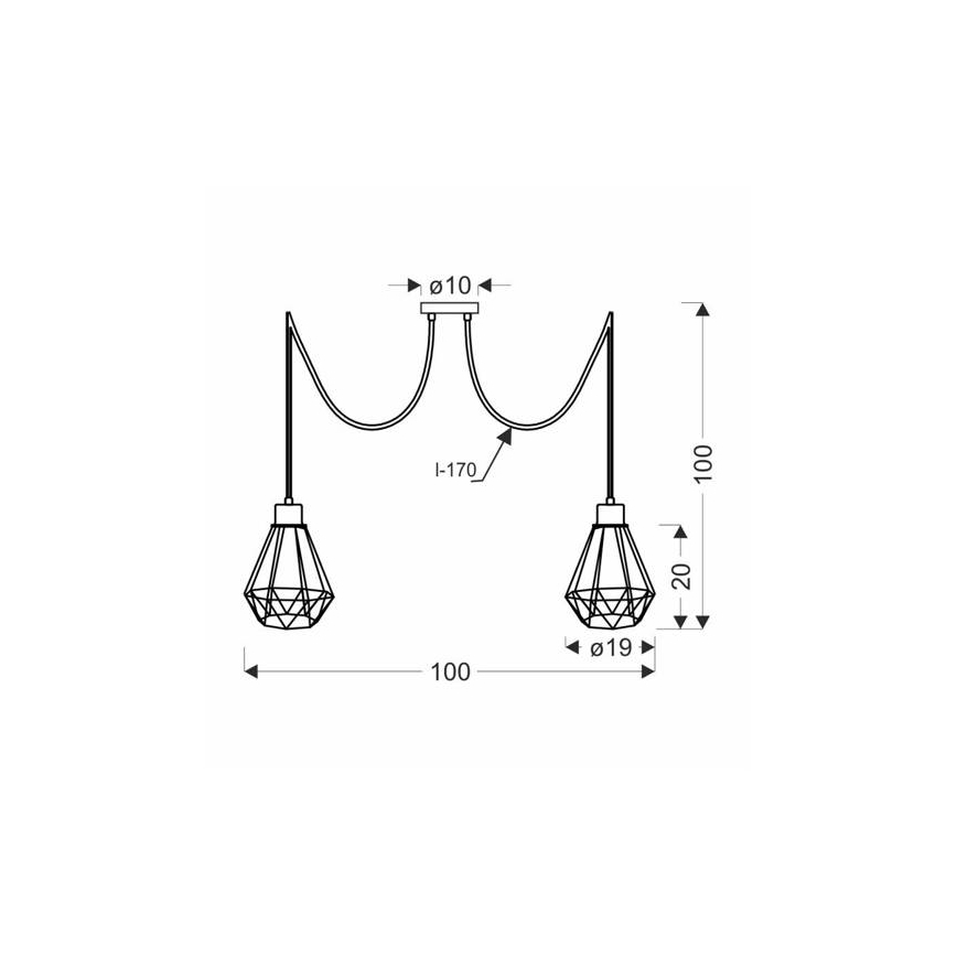Luster na lanku PRIMO 2xE27/60W/230V pavúk čierna/zlatá