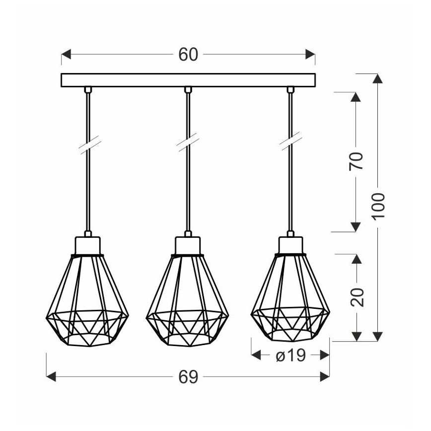 Luster na lanku PRIMO 3xE27/60W/230V čierna/zlatá