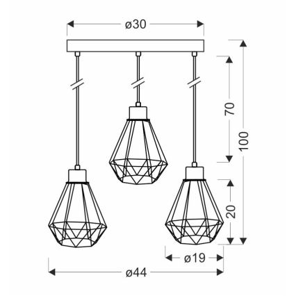 Luster na lanku PRIMO 3xE27/60W/230V čierna/zlatá