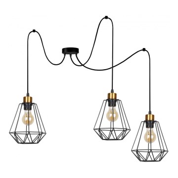 Luster na lanku PRIMO 3xE27/60W/230V pavúk čierna/zlatá
