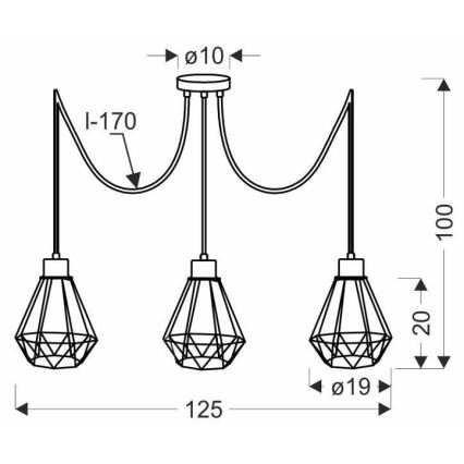 Luster na lanku PRIMO 3xE27/60W/230V pavúk čierna/zlatá
