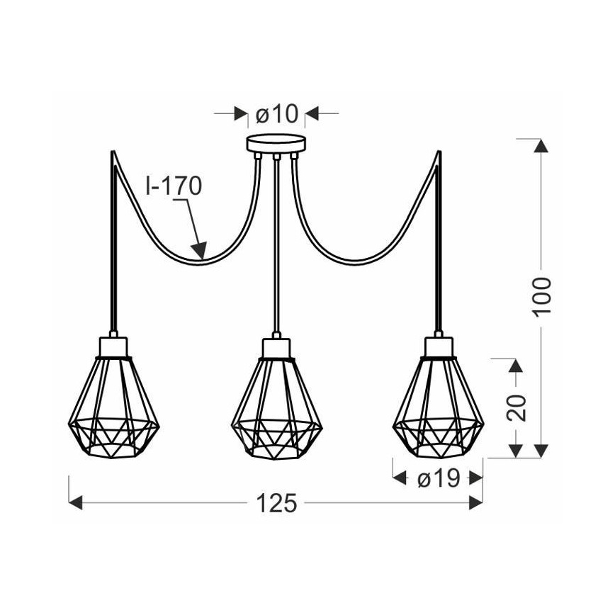 Luster na lanku PRIMO 3xE27/60W/230V pavúk čierna/zlatá