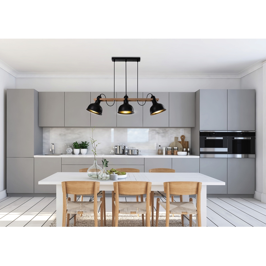 Luster na lanku RENO 3xE27/40W/230V čierna/hnedá