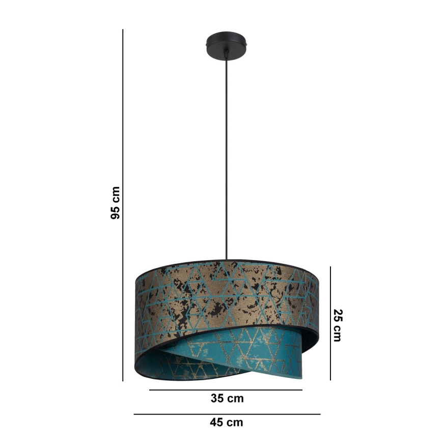 Luster na lanku REZO 1xE27/60W/230V tyrkysová/zlatá