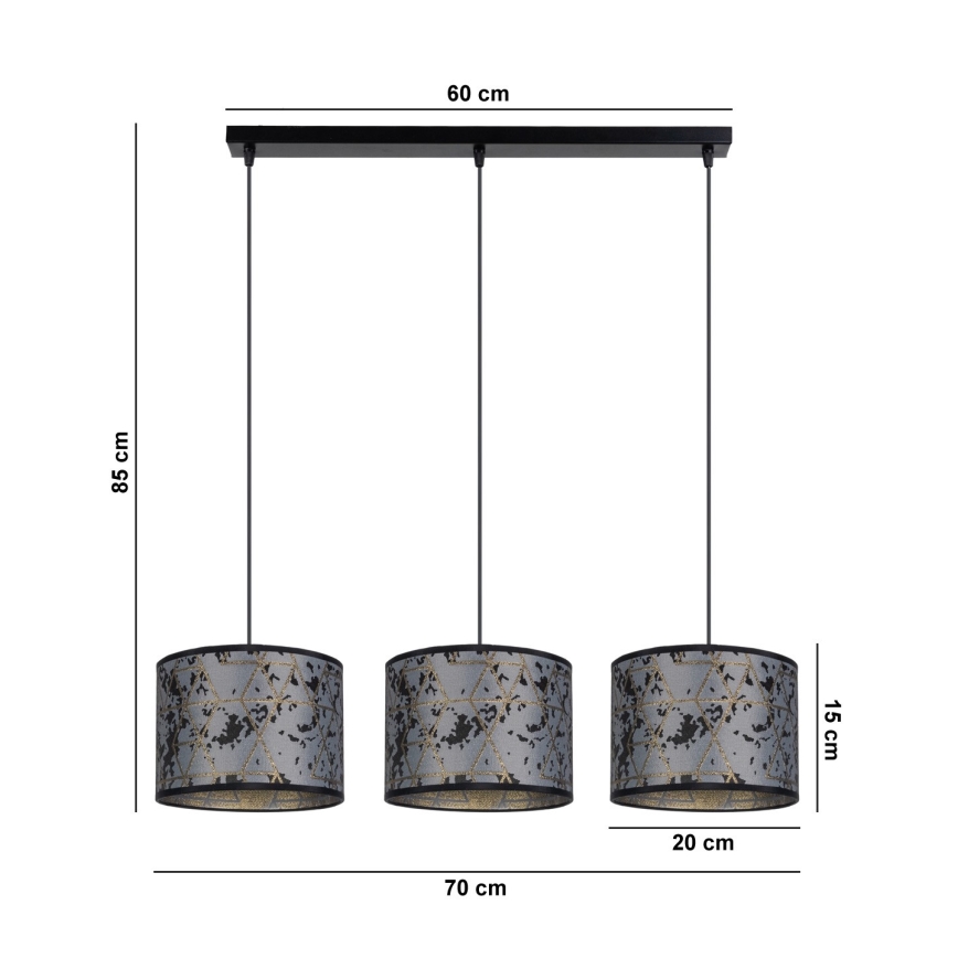 Luster na lanku REZO 3xE27/60W/230V šedá