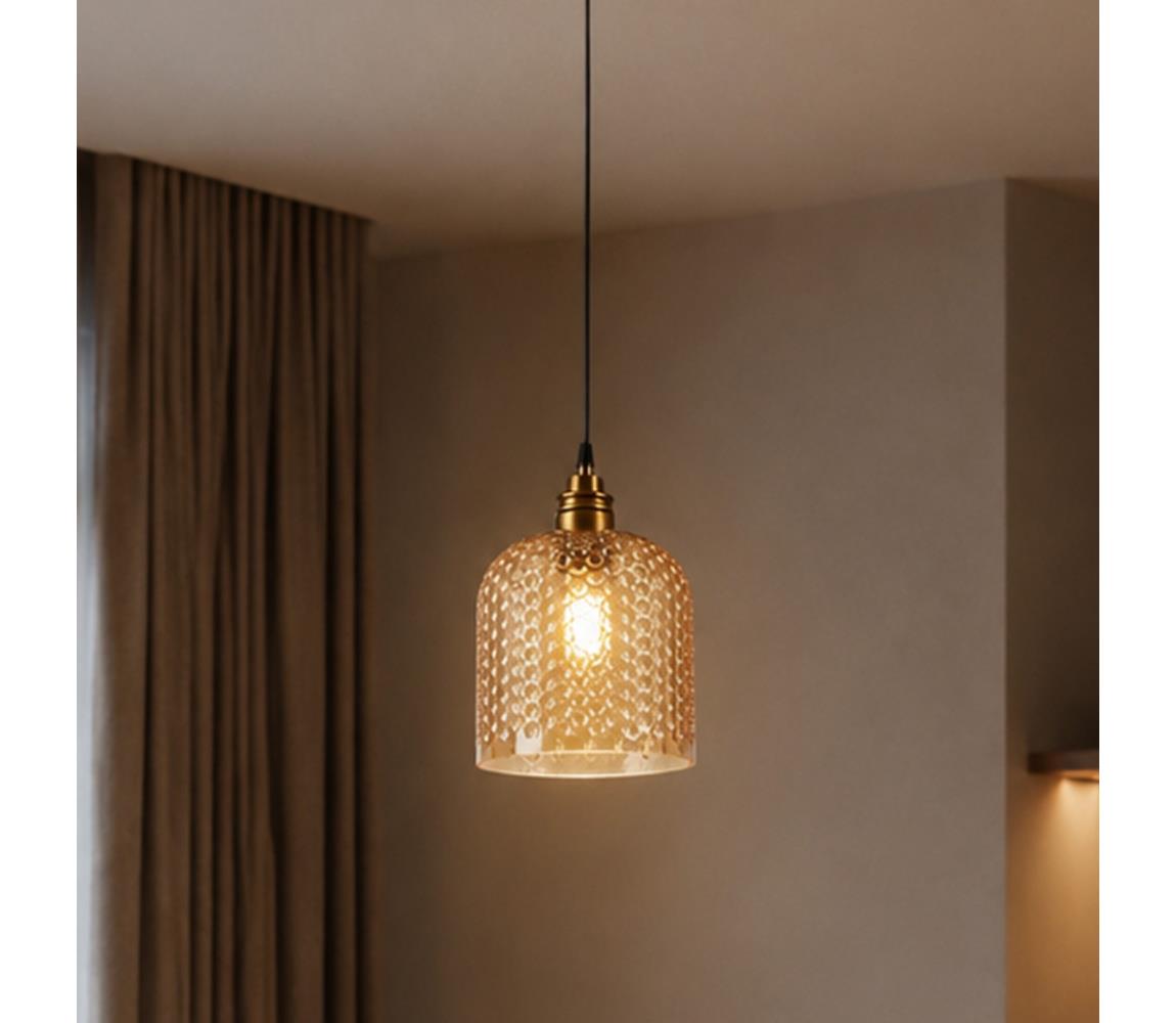 Luster na lanku ROCCO 1xE27/15W/230V zlatý/dymovo béžový LM-1.330/ZŁOTY