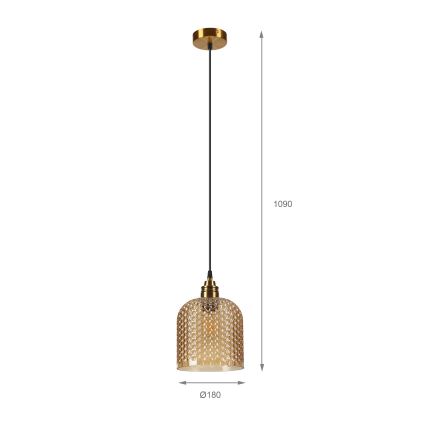 Luster na lanku ROCCO 1xE27/15W/230V zlatý/dymovo béžový
