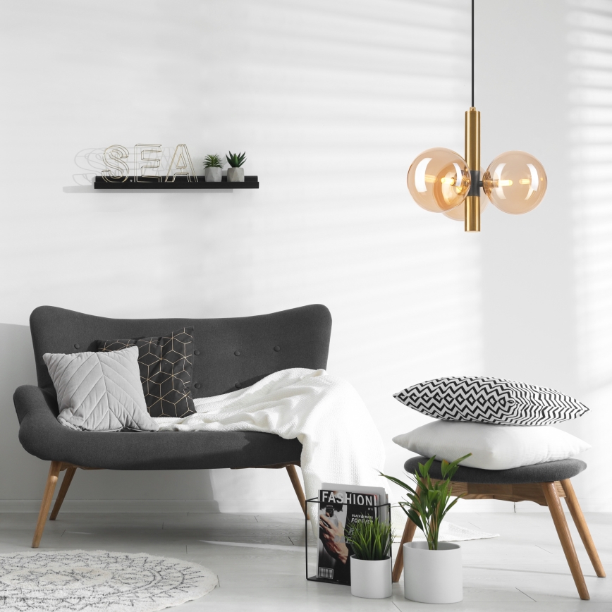 Luster na lanku ROLLO 3xG9/5W/230V zlatá/dymová béžová