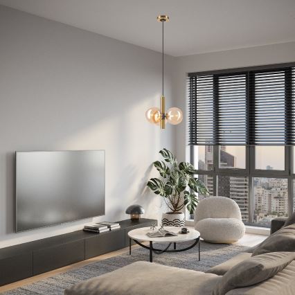 Luster na lanku ROLLO 3xG9/5W/230V zlatá/dymová béžová